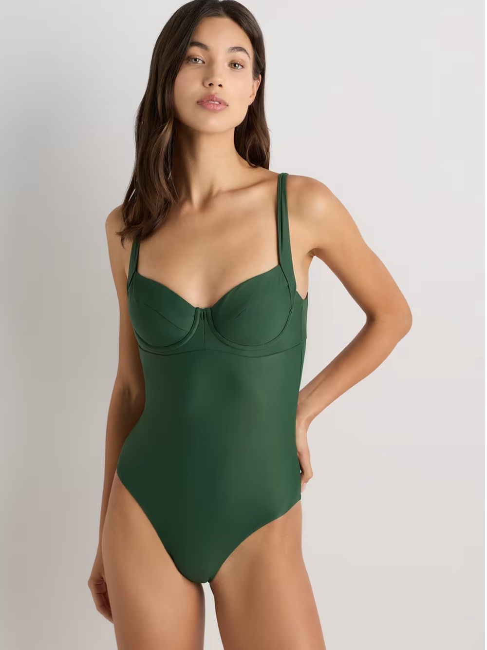 Quince Italian Underwire One-Piece Swimsuit Demi Palm Green NEW